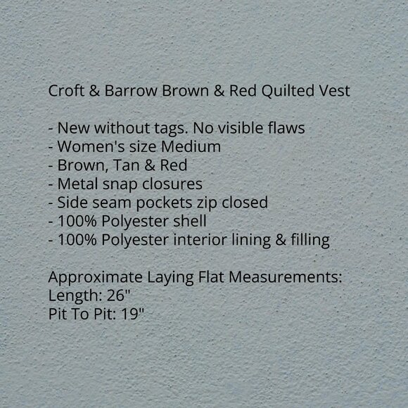 Croft & Barrow Brown & Red Quilted Vest - Picture 7 of 9